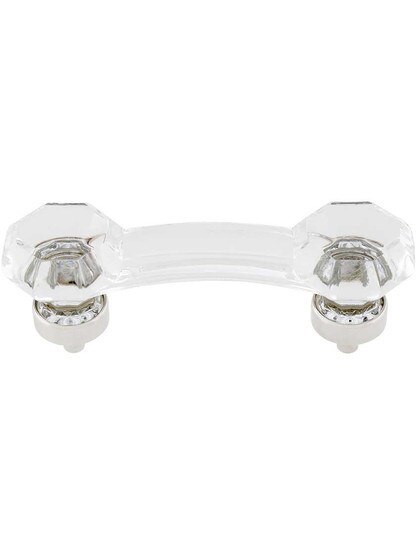 Clear Octagonal Glass Bridge Handle with Brass Base 3-Inch Center-to-center in Polished Nickel.